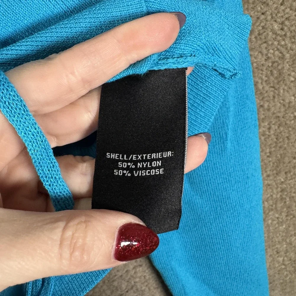 7 For All Mankind Sweater Womens Small Blue Tie‎ Front Cropped Cardigan Knit